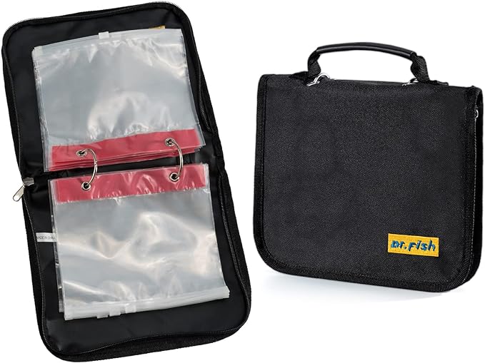 Dr.Fish Soft Bait Binder 10 Pieces PVC Bag Fishing Lure Storage Bag Tackle Wallet Waterproof Heavy Duty Buckle Corrosion Resistant Zipper Worms Snell Lure Hooks Sinkers Rig