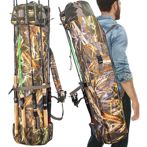 DEILAI Fishing Rod Bag Fishing Rod Case Portable Folding Fishing Pole Reel Storage Bag Fishing Gears Organizer Waterproof Carry Bag Carrier for Fishing Traveling Camping