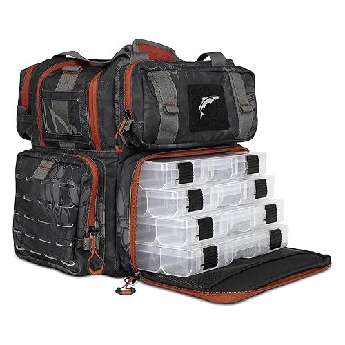 Ego Kryptek Tackle Box, Fishing Pack with 4 Accessory Trays, Water Resistant PVC, Multiple Storage Pockets, Tool Bag, G-Hook Closure System