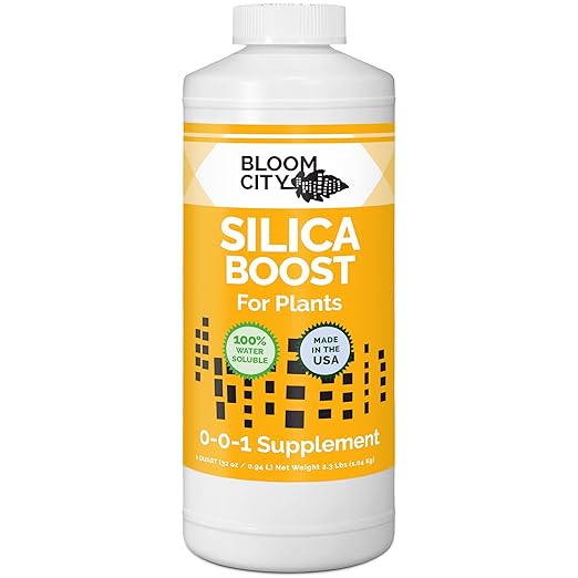 Liquid Silica Boost Fertilizer and Supplement by Bloom City, Quart (32 oz) Concentrated Makes 180 Gallons