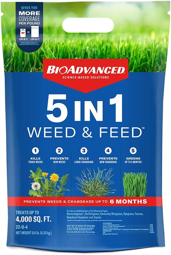 BioAdvanced 5 In 1 Weed and Feed, Granules, 9.6LB