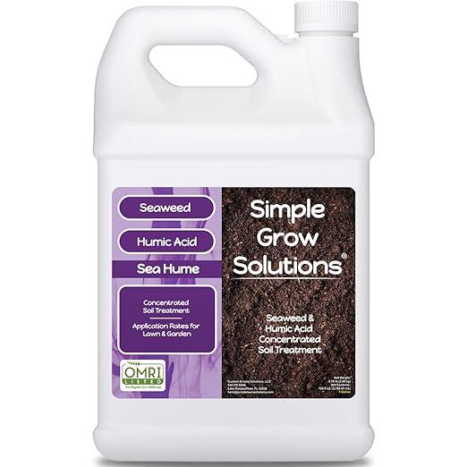 Organic Liquid Seaweed for Lawn & Plants - 8% Kelp Blended with Humic Acid OMRI Fertilizer Supplement Concentrated Sea Hume- Natural Treatment Turf Grass and Garden Simple Solutions Soil Conditioner (1 Gallon)