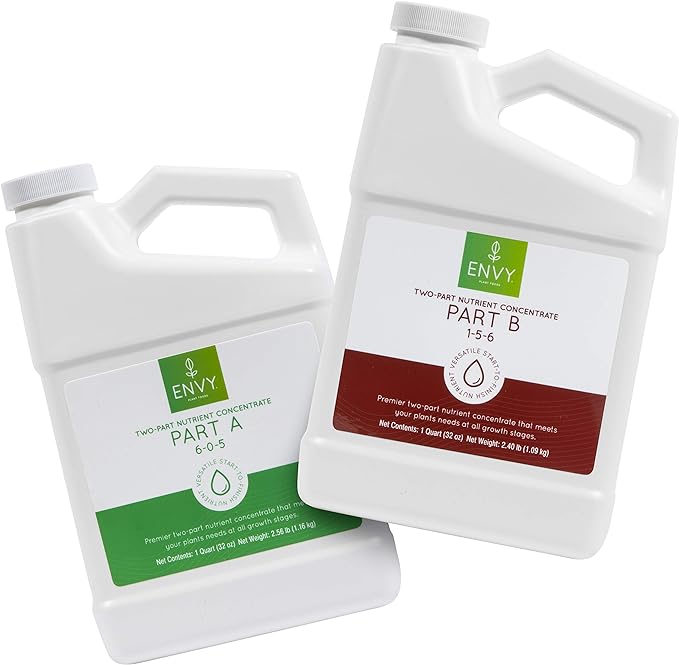 ENVY Part A (6-0-5) & B (1-5-6) - Two-Part Base Nutrients for Hydroponics, Soil Coir (A/B Combo) (Quarts)