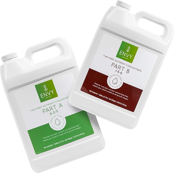ENVY Part A (6-0-5) & B (1-5-6) - Two-Part Base Nutrients for Hydroponics, Soil Coir (A/B Combo (Gallons)