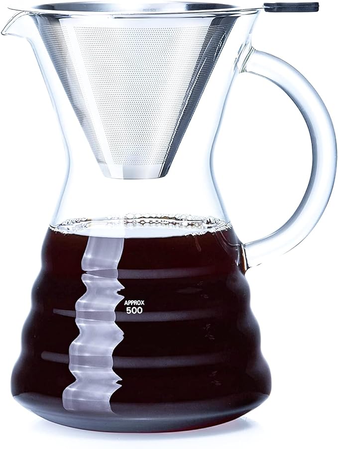 Unbreakable Pour Over Coffee Maker,800ml/27oz Paperless Borosilicate Glass Carafe and Reusable Stainless Steel Permanent Filter,Glass Pot,Manual Dripper Brewer (27 oz)