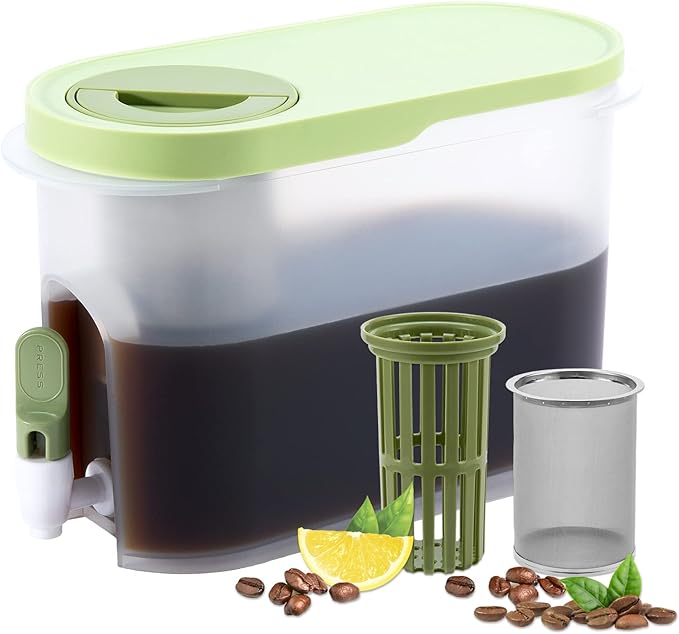 PARBEE 1 Gallon Cold Brew Coffee Maker, Iced Maker with Ultra Fine Stainless Steel Mesh Filter and Spigot, Pitcher & Tea Infuser, Lemonade Drink Dispenser Infuser