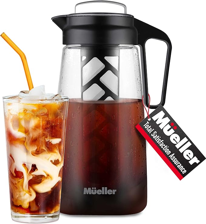 Mueller Cold Brew Coffee Maker, 2-Quart Heavy-Duty Tritan Pitcher, Iced Maker and Tea Brewer with Easy to Clean Reusable Mesh Filter