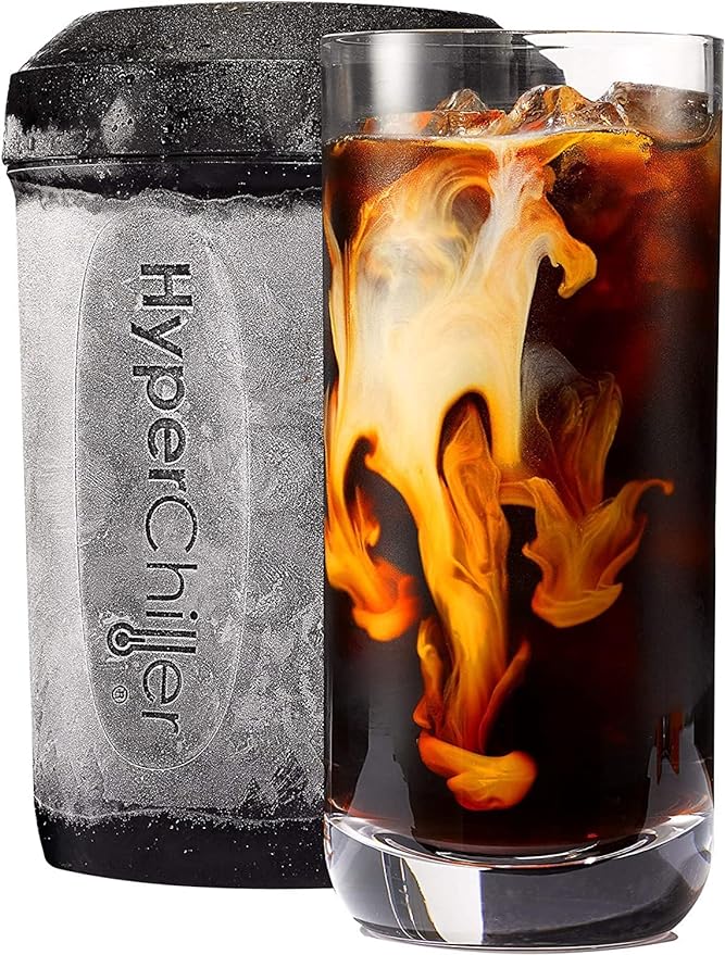 HyperChiller HC2 Patented Iced Coffee/Beverage Cooler, NEW, IMPROVED,STRONGER AND MORE DURABLE Ready in One Minute, Reusable for Tea, Wine, Spirits, Alcohol, Juice, 12.5 Oz, Black