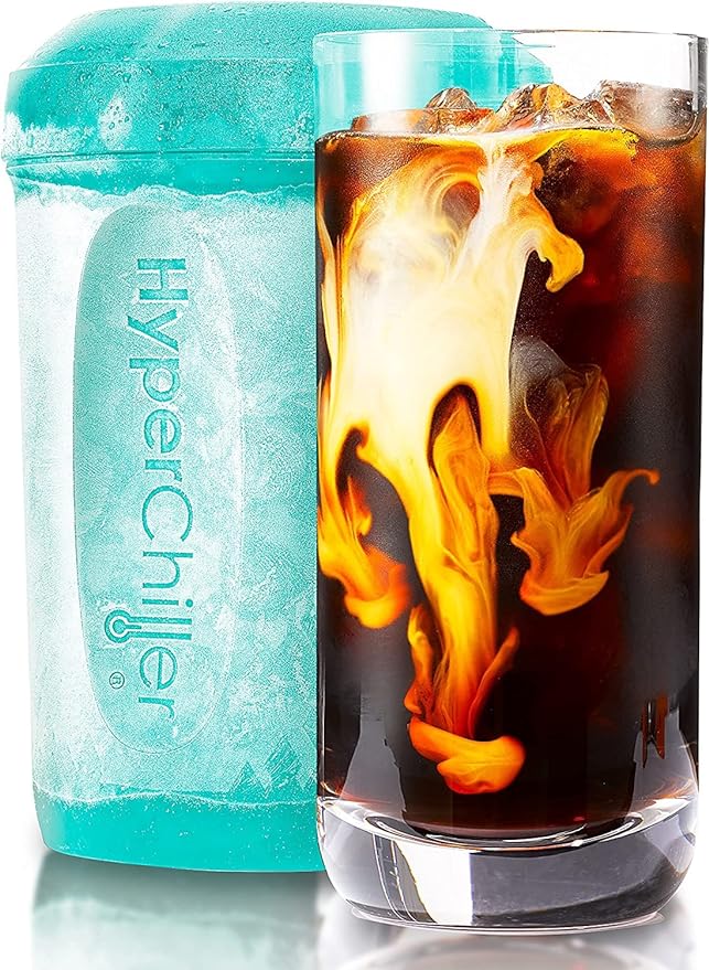 HyperChiller HC2AS Patented Iced Coffee/Beverage Cooler, NEW, IMPROVED,STRONGER AND MORE DURABLE Ready in One Minute, Reusable for Tea, Wine, Spirits, Alcohol, Juice, 12.5 Oz, Aqua Sky