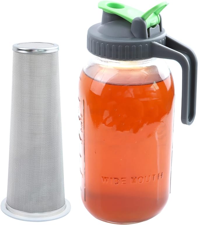 Cold Brew Mason Jar Iced Coffee Maker 64 Oz Wide Mouth Pitcher With Filter Food Grade Airtight & Leak-Proof 2 Quart