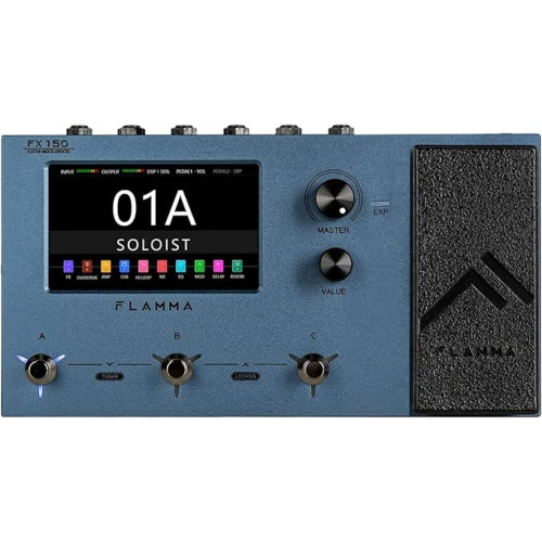 FLAMMA FX150 멀티 이펙트 프로세서 일렉트릭 기타 페달 앰프 모델링 캐비닛이 있는 시뮬레이션 글로벌 EQ 터치 스크린 160 내장 이펙트 180 편집 가능한 사용자 이펙트 슬롯 루퍼 메인 I/O 포트 배터리 없음 블루
