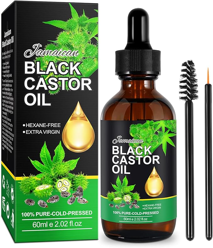 Mcukv Jamaican Black Castor Oil, 100% Pure Castor Oil Organic Cold Pressed Unrefined, Thicker Fuller Hair Eyelashes Eyebrows Growth Serum, Moisturizing Massage Body Oil for Aromatherapy, 60ml