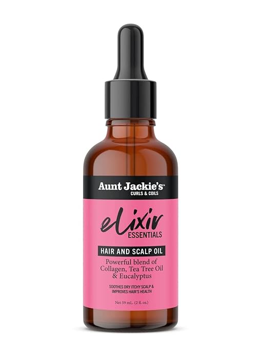 Aunt Jackie's Elixir Essentials Hair & Scalp Oil, Collagen, Tea Tree Oil & Eucalyptus, Thickens & Supports Hair Growth, 2 oz
