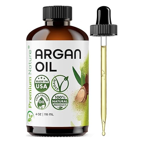 Premium Nature Argan Oil for Hair Virgin 100% Pure Cold Pressed Argon Oil Hair Serum For Hair Stimulate Growth for Dry and Damaged Hair Argan Oil for Skin Body Moisturizer Nails Protector 4 oz
