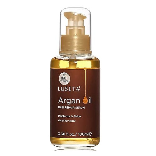 Luseta Argan Oil for Hair, 100% Pure Argan Oil Hair Serum for Frizzy Control Dry Damage Hair, Repair Hair Shine Smoothing Strengthening & Nourishing, All Hair Types 3.38 Fl oz