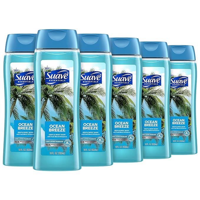 바디워시 Suave Essentials Gentle Body Wash Ocean Breeze 6 Count With A Fresh Oil Blend Essence Infused With Vitamin E & Algae Extract 18 Oz