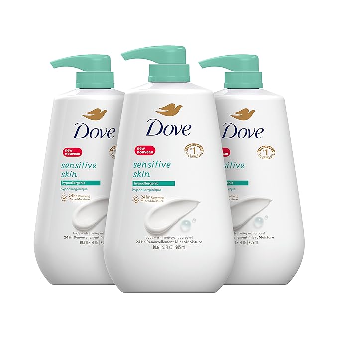 도브 바디워시 펌프형 세트 Dove Body Wash with Pump Sensitive Skin 3 Count Hypoallergenic, Paraben-Free, Sulfate-Free, Cruelty-Free, Moisturizing Skin Cleanser Effectively Washes Away Bacteria While Nourishing Skin 30.6 oz