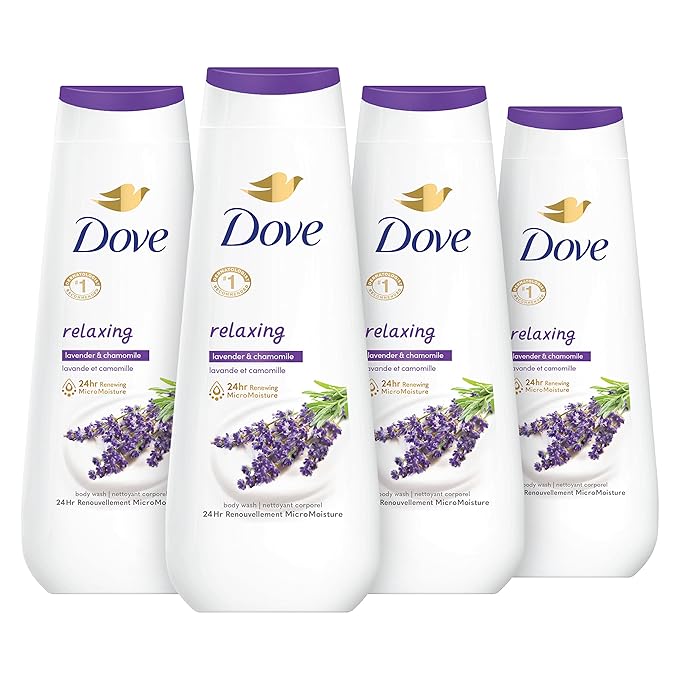 도브 바디워시 릴랙싱 라벤더오일&카모마일 Dove Body Wash Relaxing Lavender Oil & Chamomile 4 Count for Renewed, Healthy-Looking Skin Gentle Skin Cleanser with 24hr Renewing MicroMoisture 20 oz