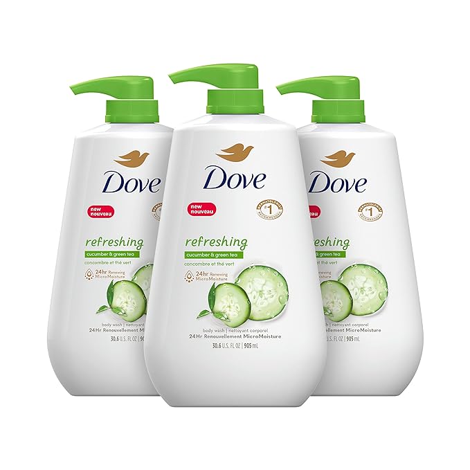 도브 바디워시 펌프 Dove Body Wash with Pump Refreshing Cucumber and Green Tea Refreshes Skin Cleanser That Effectively Washes Away Bacteria While Nourishing Your Skin 30.6 Fl oz(Pack of 3)