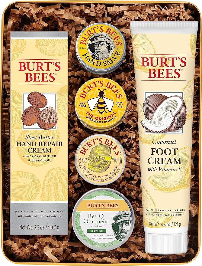 Burt's Bees Christmas Gifts, 6 Stocking Stuffers Products, Classics Set - Original Beeswax Lip Balm, Cuticle Cream, Hand Salve, Res-Q Ointment, Shea Butter Hand Repair Cream & Coconut Foot Cream