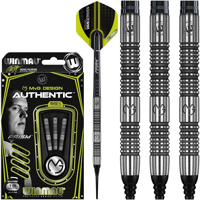 Winmau Michael Van Gerwen MVG 정통 텅스텐 소프트 립은 프리즘 비행 및 샤프트와 함께 20g 세트 (STEMS) 2432-20