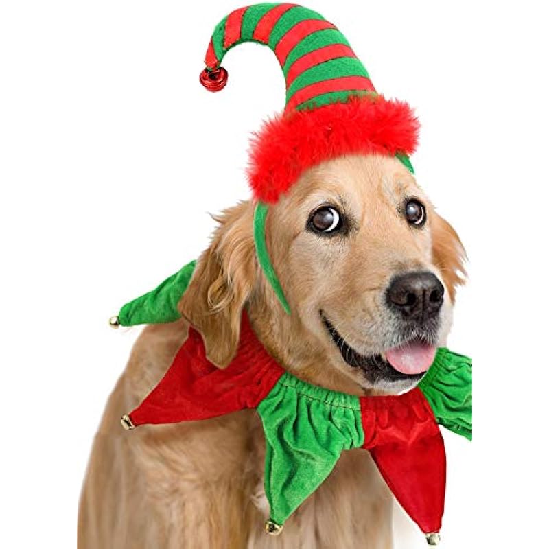 BoomBone Dog Elf Hat Headband Christmas Pet Collar Bells